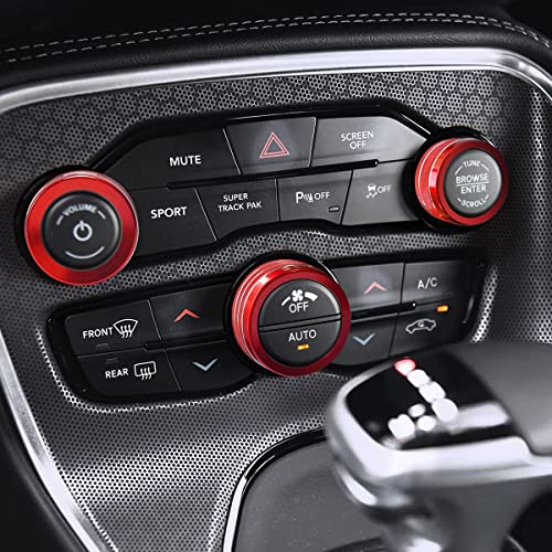 Auprite Climate Control Knob Covers For Challenger Accessories 2015-2022 2023, For Dodge Charger 2015-2022, For Dodge Chrysler 300/300S 2015-2023(3Pcs/Red) #TOP5