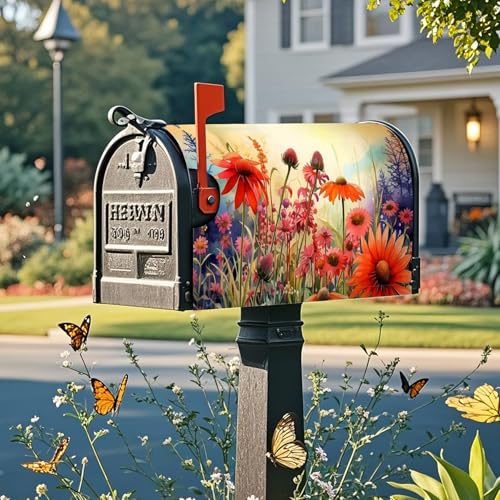 Image of Mailbox Covers Magnetic Standard Size, Printed Floral Magnetic Cover for Postbox, 18 x 21 Inch Waterproof Post Wraps Outdoor Garden Yard Home Decor (Flower)