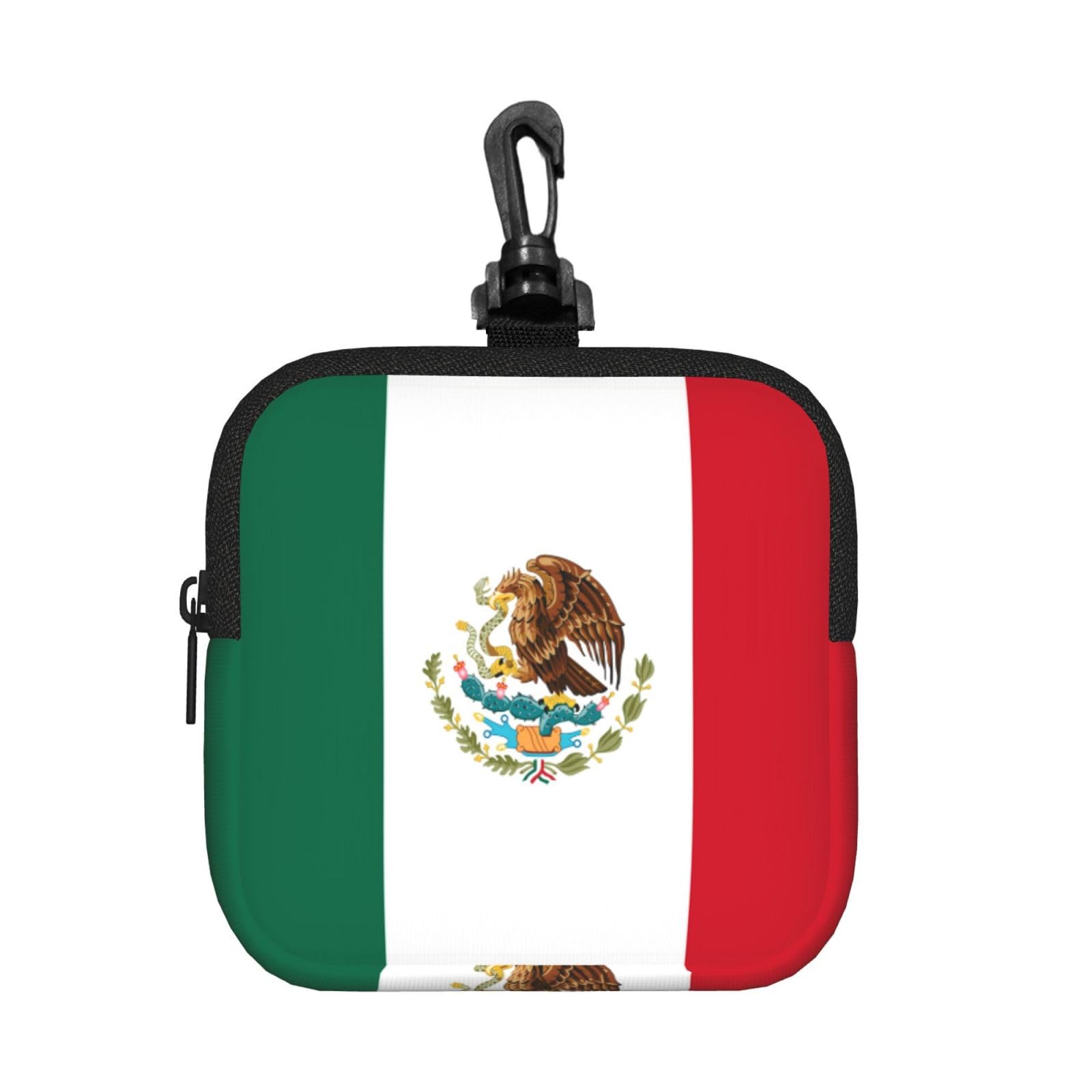 Ercgad Unisex Black Flag Of Mexico Print Square Storage Bag Travel Toiletry Cosmetic Organizer Pouch Lightweight Reusable