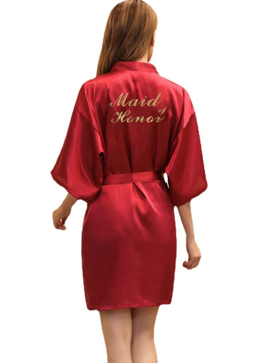 DF-deals Women's Satin Kimono Robe for Bridesmaid and Bride Wedding Party Getting Ready Short Robe with Gold Glitter