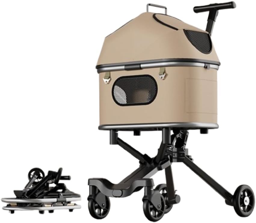 Pet Stroller for Small Dogs and Cats, One-Click Foldable Dog Stroller with Adjustable Canopy, Rubber Wheels, Storage Basket, Cupholder, for Small Dogs and Cats,B