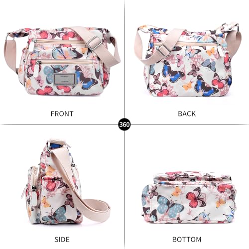 WITERY Crossboby Bag for Women - Waterproof Nylon Multi-Pocket Purse Floral Shoulder Bag Zipper Handbag Messenger Bag2
