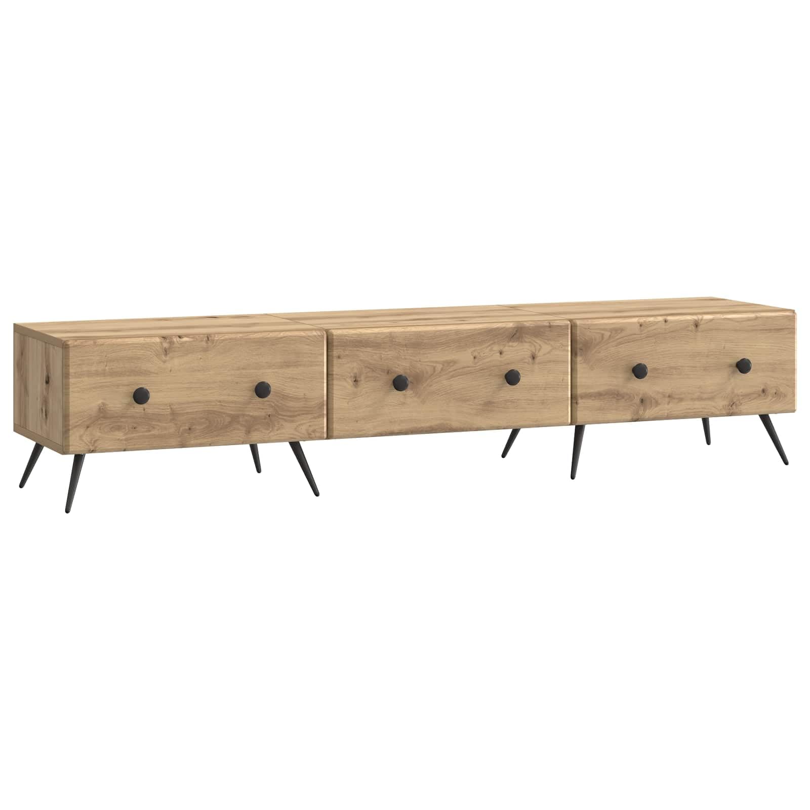 Hothingwell Szafka pod telewizor 147 x 34,5 x 30 cm dąb rzemieślniczy drewno inżynieryjne | Nowoczesny design, półki i szuflady, przechowywanie DVD, uchwyt na ekran, wymagany montaż