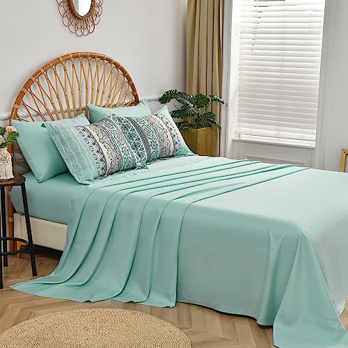 Image of Cottolester Boho Comforter Set Queen Size,8 Piece Bed in a Bag Sage Green Paisley Comforter and Sheet Set,Striped Bedding Set Soft Microfiber Complete Bedding Set