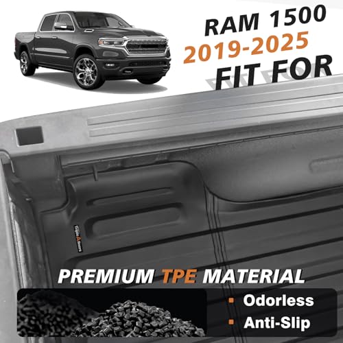 Image of TripleAliners Truck Mat Compatible with 2009-2026 Ram 1500 & 2019-2024 Classic 5.7FT Accessories, Truck Bed Mat Heavy Duty Custom Fit All Weather Protection TPE Pickup Liner, Won't fit Rambox