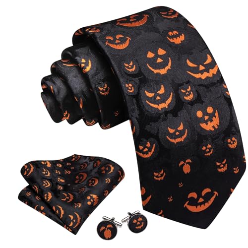 Image of Barry.Wang Man Tie Sets Skull Ties Animal Extra Long Necktie Silk Woven Handkerchief Cufflinks Festival Party Gift