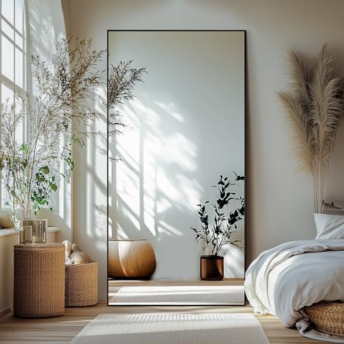 Delma Wall Full Length Mirror,Standing Mirror Full Body,Large Floor for Wall Door Bedroom Bathroom Living Room with Aluminium Frame(with Stand,70x30-Black)
