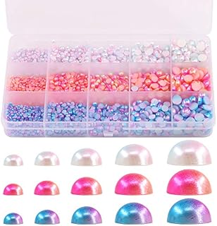 Glarks 2850Pcs Mixed 3/4/5/6/8mm Rainbow Color Beads Flat Back Half Round Pearl Cabochon Pearl Flatback for Nail Craft Scrapbook DIY Decoration