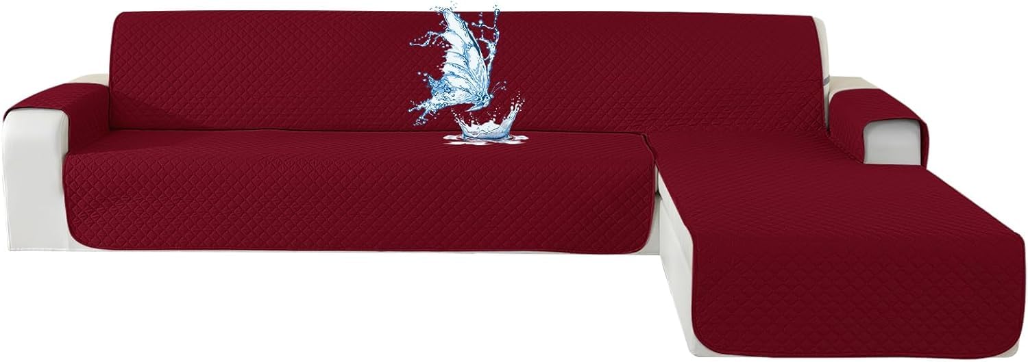Waterproof 3 Seater Sofa Chaise Longue Cover Left/Right Reversible Non-Slip Adjustable Anti Cat Wine Red Global Recycled Standard Global Recycled Standard Global Recycled Standard
