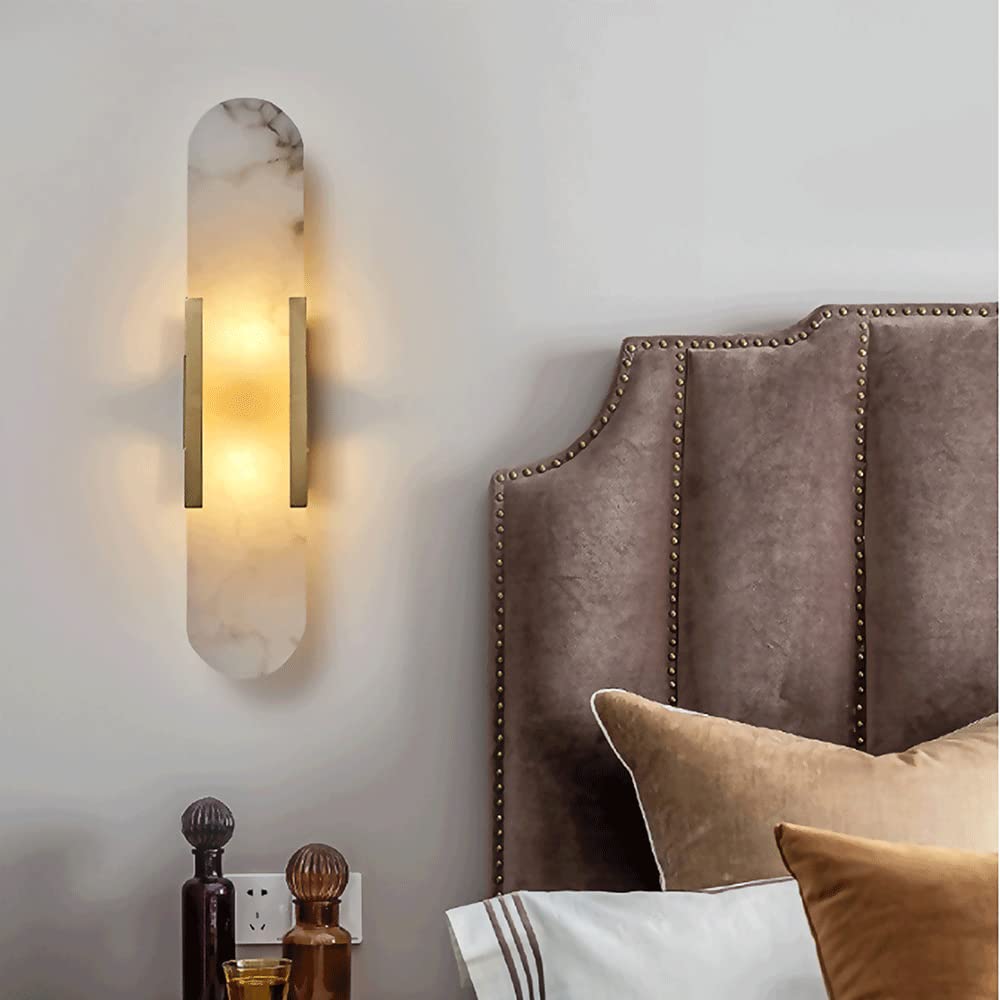 Tradycyjna orientalna lampa ścienna, mosiężna oprawa z marmurowym kloszem, chińska lampka nocna, zestaw oświetleniowy G4*2, prosta dekoracyjna oprawa do przedpokoju