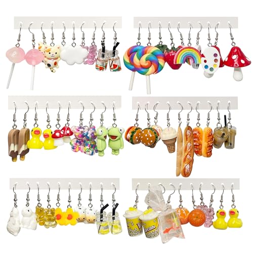 EIELO 30 Pairs Weird Cute Funny Earrings Gummy Bear Duck (Clip On) Drop Dangle Earrings for Women Aesthetic Earrings Food Animal Earrings Set - Main Image