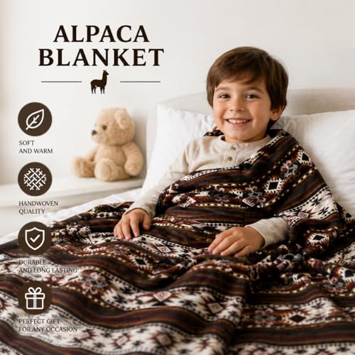 Image of Alpaca Wool Blanket, Throw Size 78 x 47, Reversible 2 in 1, Thick and Ultra Soft, Hypoallergenic, Non-Itchy, Handmade in Ecuador. Premium Alpaca Wool Thtow Blanket for Cozy Comfort. (Green, Throw)