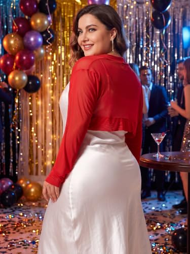 Image of Agnes Orinda Plus Size Mesh Crop Cardigans for Women Long Sleeve Open Front See Through Sheer Bolero Shrug Top