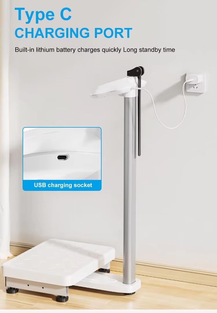 Helsevesen Báscula digital con barra de medición de altura, báscula médica de peso corporal, báscula económica para médicos, capacidad de peso de 440 libras / 27.6 a 78 pulgadas