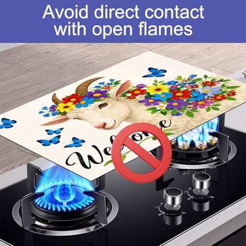 Image of HOMETITUTE Spring Stove Top Cover 28x20 Welcome Goat Floral Heat Resistant