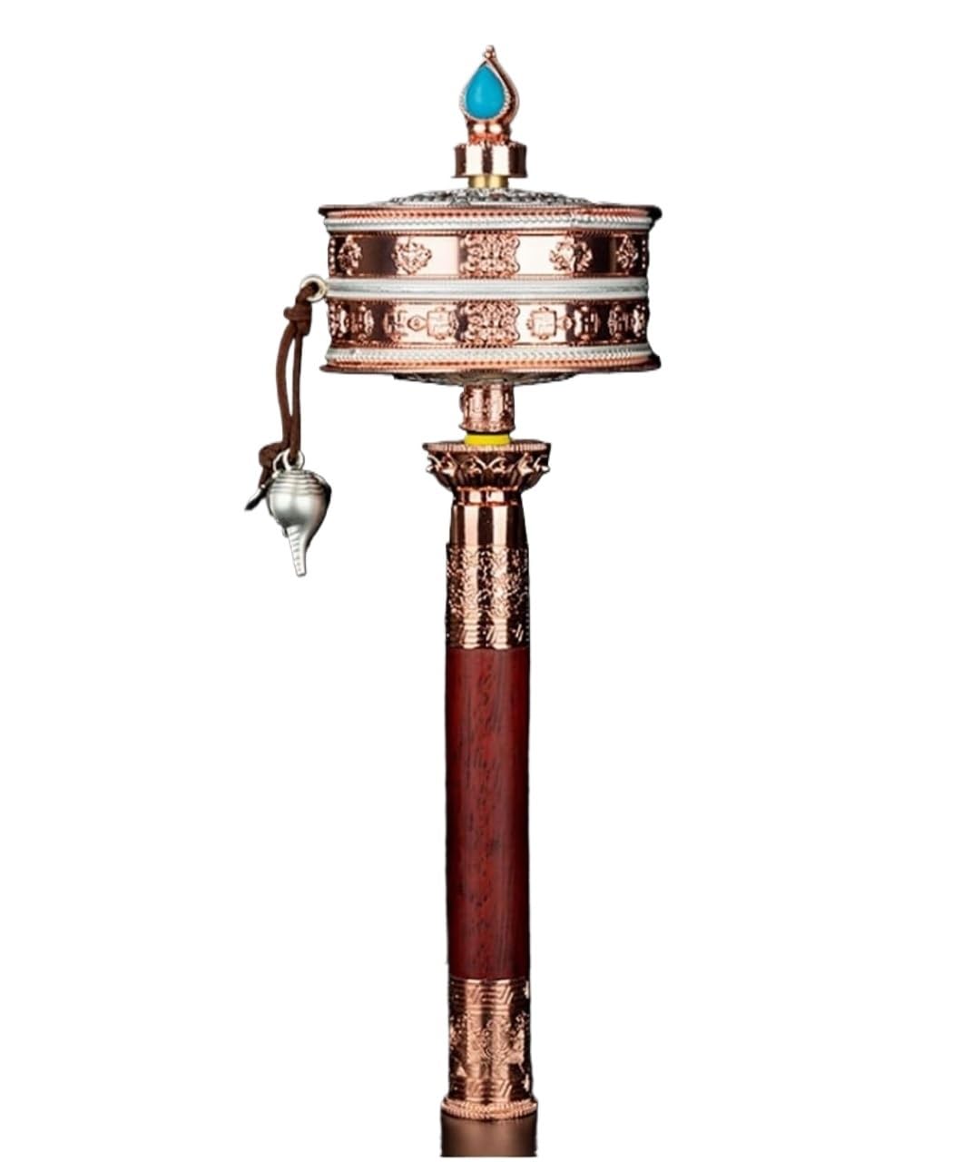 Rueda de oración, Rueda de Oración Tibetana Mano Sándalo Cobre Natural 29cm