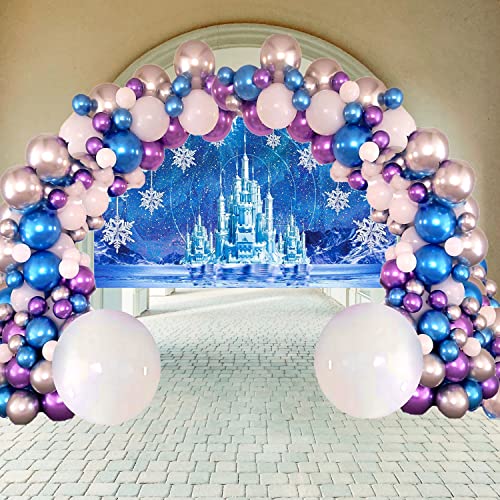 STK Frozen Balloon Arch Winter Wonderland Theme Balloon Garland Kit Purple and Silver Birthday Party Decorations Balloons For Girls Elsa Themed Baby Shower Supplies Decoracion de Cumpleanos Para Girl