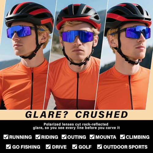 Image of Polarized Sport Sunglasses Men Big Frame Fishing Mountain Bike Goggles, 3pcs-black+blue+tea, One Size
