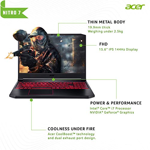 Image of acer Nitro 7 Intel Core i7-9750H Processor 15.6 - inch Thin & Light Gaming 1920 X 1080 Laptop (8GB RAM / 1TB HDD + 256GB SSD /Win 10 / 6GB NVIDIA GeForce GTX 1660Ti /Obsidian Black / 2.5 kgs), AN715-51