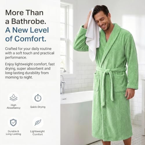Image of PJGGZ Men's Shawl Collar Bathrobe, Soft Long Towel Robe for Men - Super Absorbent Quick Dry yet Warm