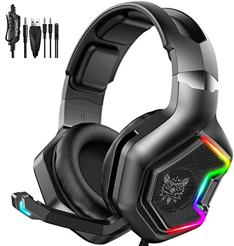 GLEENFIT RGB Gaming Headset,PS5&PS4 Headset with Microphone,Xbox One Headset with Noise Canceling Mic,PC Headset with 7.1 Bass Surround Sound,Nintendo Switch Headset with Soft Memory Earmuffs-K10Pro