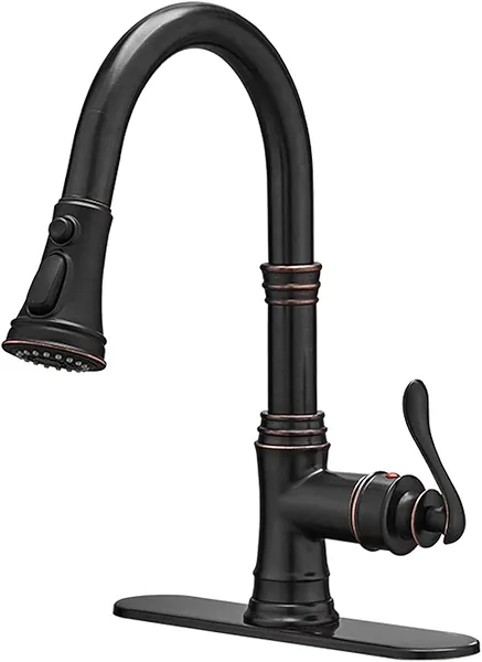 Homevacious Oil Rubbed Bronze Kitchen Faucet with Pull Down Sprayer 3 Spray Modes Vintage Single Handle Antique Brass Sink Faucet 1 or 3 Hole with Deck Plate Supply Lines for Farmhouse Camper Rv Bar