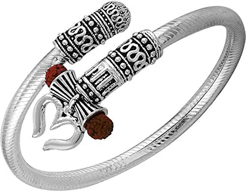 YouthPoint Mahakal silver bracelet Rudraksha Shiv Trishul Damroo Adjustable Pure Brass & Silver OM Mahakal Kada Open Kadas Mahadev Cuff Bracelets for Unisex Adult Stylish KADA