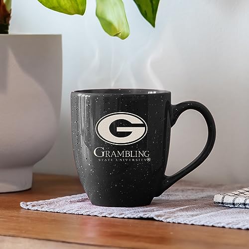 Image of Rico Industries NCAA Grambling State Tigers Black Personalized 16 oz Team Color Laser Engraved Speckled Ceramic Coffee Mug