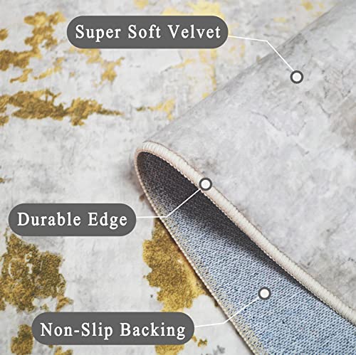 vivorug Runner Rug 2'x8' Machine Washable Non-Slip Runners for Hallways Kitchen Entryway Laundry Room Modern Abstract Carpet Hallway Runner Grey/Mustard