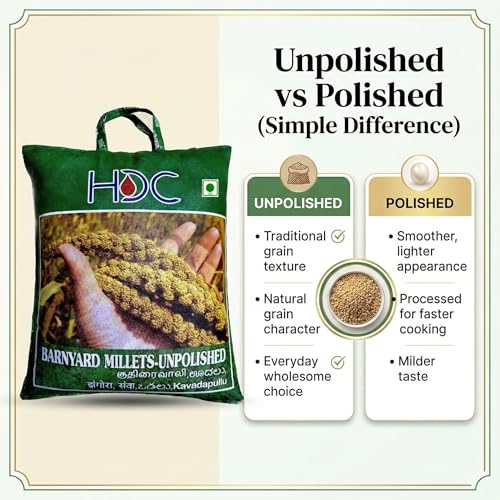 Image of HDC Siridhanya Unpolished Barnyard Millet | Gluten free | whole grain | Plant based Protein | Net Wt 4700 g | Sourced from Andhra Pradesh, India
