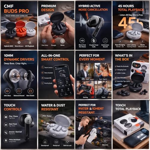 Image of Buds Pro Bluetooth Earbuds|Noise Cancelling|Ultra Bass Audio | 39 Hours Playtime Charging Case | HD Mic Calls | Gaming Low Latency | Touch Sensor | Sweat Resistant Wireless Headphones (Orange)