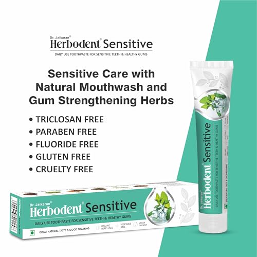 Image of Sensitive Toothpaste for Enamel Repair & Cavity Protection, Fluoride Free, Sensitive Care with Natural Mouthwash & Gum Strengthening Herbs - Clove, Tomar & more (Mint, 185g - Pack of 1)