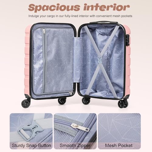 Image of AnyZip Luggage PC ABS Hardside Lightweight Suitcase with 4 Universal Wheels TSA Lock 20 24 28 Inch, Pink, 3 piece set(20 inch), Fashion