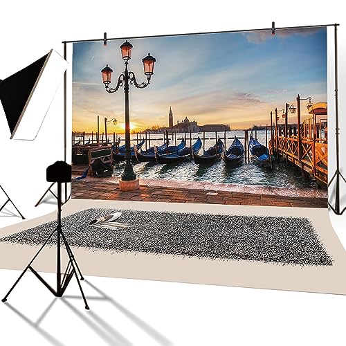 YongFoto 7x5ft Photography Backdrop Traditional Italian Gondolas in Europe Venice Church San Giorgio Maggiore Sunrise Photo Background Backdrops Photography Video Party Kids Wedding Photo Studio Props - Image 2