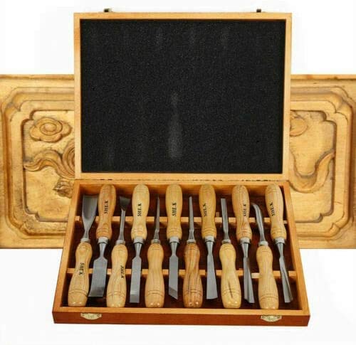 Cincel para tallar Madera, Juego de gubias, Kit de Herramientas manuales para tallar Profesional, 12 Piezas para Principiantes, Aficionados y Profesionales