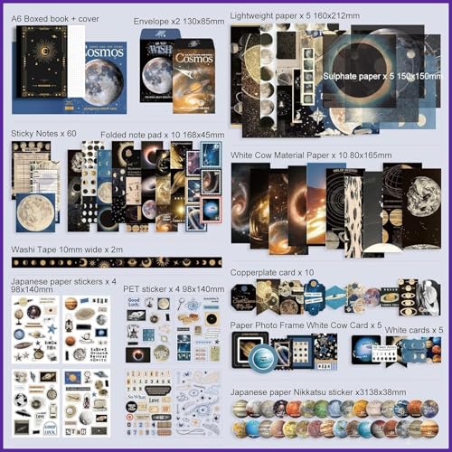 Image of ATIRAMANIYA Vintage Aesthetic Scrapbook Kit(346Pcs) Scrapbooking Supplies Kit with Bullet Junk Journal,Stationery,A6 Grid Notebook Journaling Gift for Girl (Cosmos)