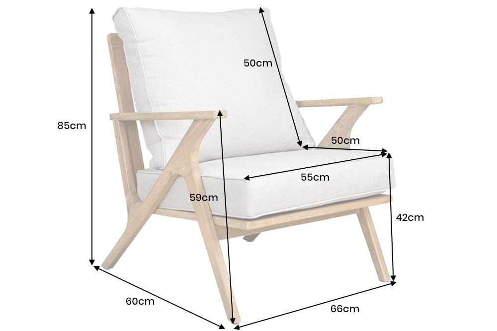 Riess Ambiente Wetterfester Gartenstuhl Comfort LINE - Natur beige - Akazie Massivholz - Loungesessel Gartensessel inkl. Kissen