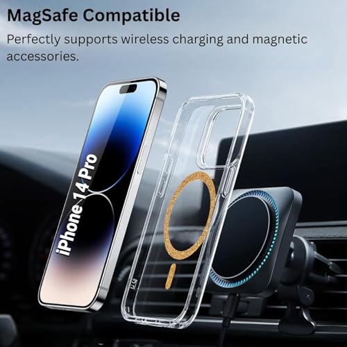 Image of AIBEX Back Cover Case Compatible with iPhone 14 Pro | Glitter Ring Cute Shiny Colorful Bling Case (Compatible with Magsafe) | Transparent PC+TPU Glossy Shiny Cover for Girls & Women - Gold