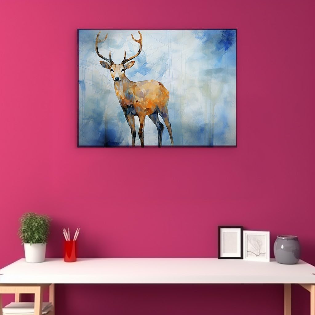 Canvas for Living room. Antlered Elegance in a Dreamy Geometric Landscape, 27 x 18 inch Canvas Wall Art - Ready to Hang - 69x46 cm (27x18 inch)