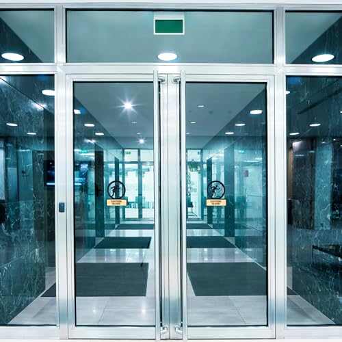 2 Pack Caution Glass Signs - 3D Acrylic Caution glass Sign Graphics - Ideal for Clear Glass Door in Businesses Public Places - 3.9\" × 4.7\" Self Adhesive Caution Glass Warning Sign, Safety Warning Sign