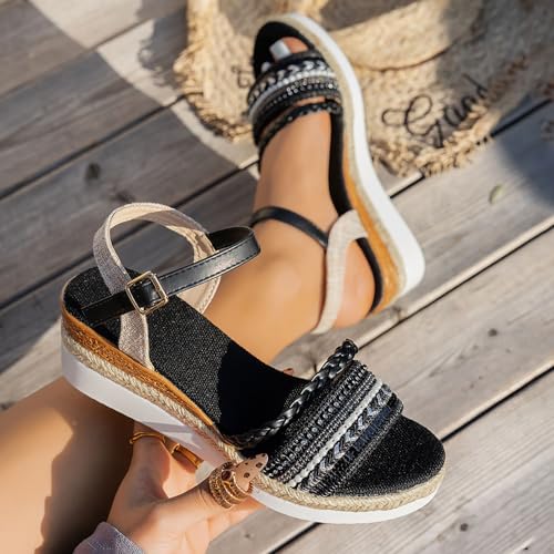 ZSpzx Women Wedge Sandals 2025,Boho Soft Cushion Non-Slip Walking Footwear Fashion Summer Beach Vacation Slippers Breathable Comfortable Slip-On Peep Toe Casual Shoe Indoor/Outdoor Daily Wear4