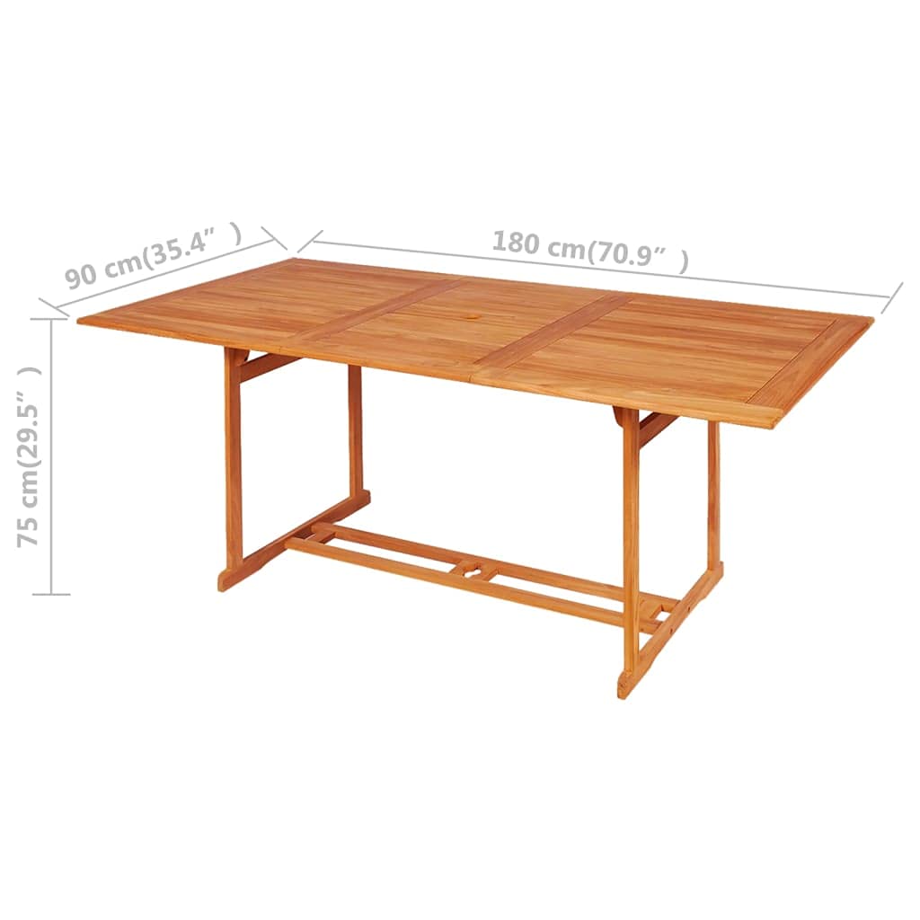 Set di mobili da giardino in teak, 180 x 90 cm, sedie pieghevoli con schienale regolabile in 7 posizioni, robusto set da pranzo per giardino, terrazza e piccolo balcone