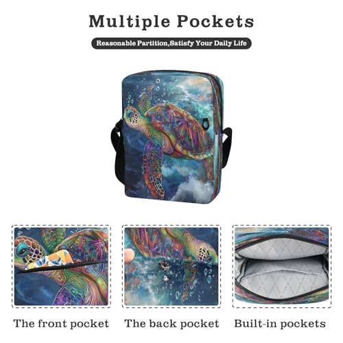Crossbody Bag Colorful Sea Turtles Messenger Bag for Women Men Purse Shoulder Bag Satchel Bag with Adjustable Strap 214B89062