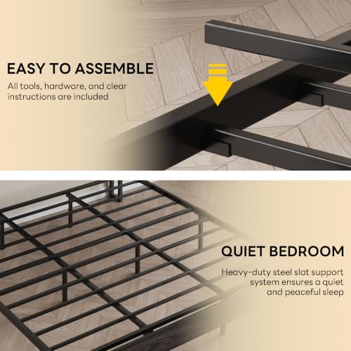 Image of LIKIMIO King Bed Frame, PU Leather Storage Headboard with Charging Station, Solid and Stable, Noise Free, No Box Spring Needed, Easy Assembly, Black