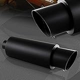 S SIZVER Weld-On Universal Muffler JDM 4' Slant N1 Tip Black Stainless Racing Exhaust Muffler 2.5'...