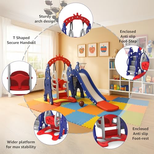Image of Amazon Brand - Solimo 3-in-1 Garden Castle Slide & Swing for Indoor & Outdoor Use | for Kids 2-8 Years Old | Safe & Fun | Ideal for Boys & Girls | Toy for Kids | Easy Assembly, Multicolor