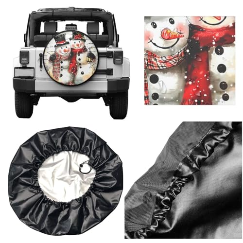 Image of Happy Snowman Spare Tire Cover for Rv Trailer Camper- Cute Xmas Winter Waterproof Wheel Protectors Cover Universal Fit for Truck SUV Travel New Year Outdoor-14 inch