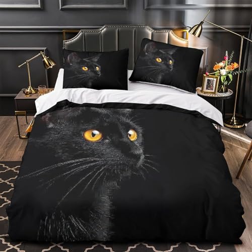Parure de lit chat noir 140x200 cm housse couette imprimé 3D