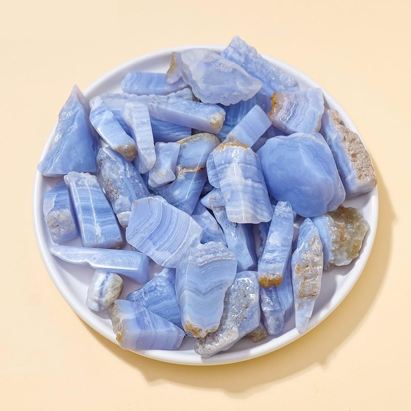 Grava Decorativa para acuarios, Paquete de 500 g de Cristales de calcedonia Azul en Varios tamaños for Decorar peceras y macetas.(3-5cm/500g)