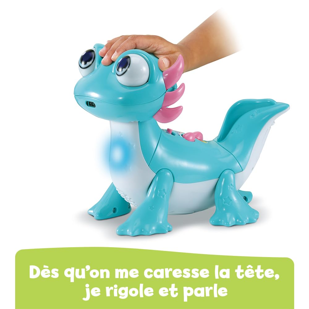 VTech - Zebulon, Mój żarłoczny towarzysz, interaktywne zwierzę Axolotl, który mówi, śpiewa, je i reaguje, odkrywanie kolorów emocji, zabawka edukacyjna, prezent dla dzieci od 2 lat - zawartość w